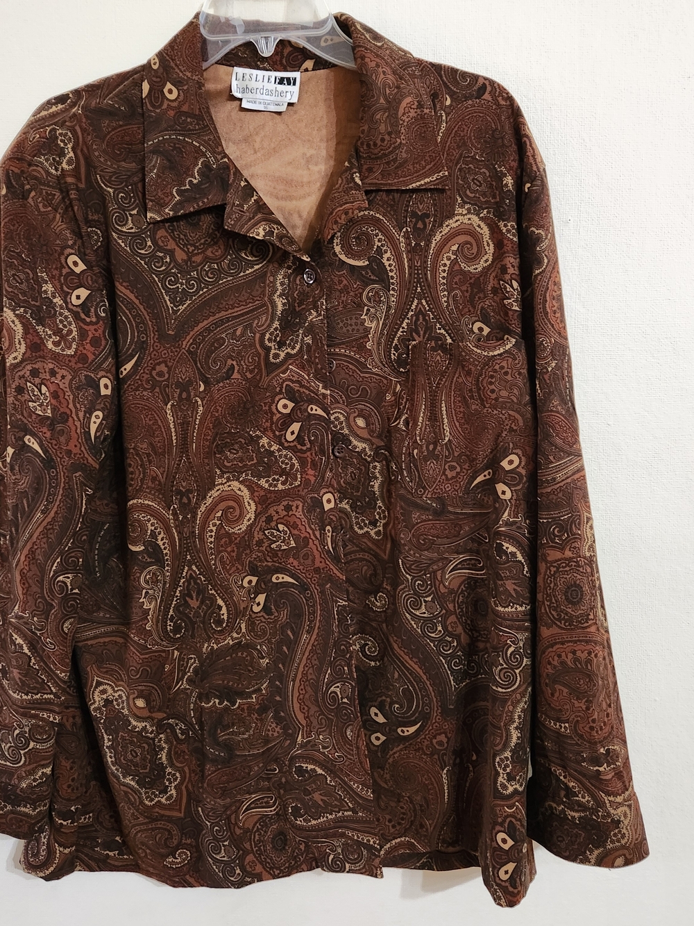 Leslie Fay Brown Paisley Button-Front Blouse